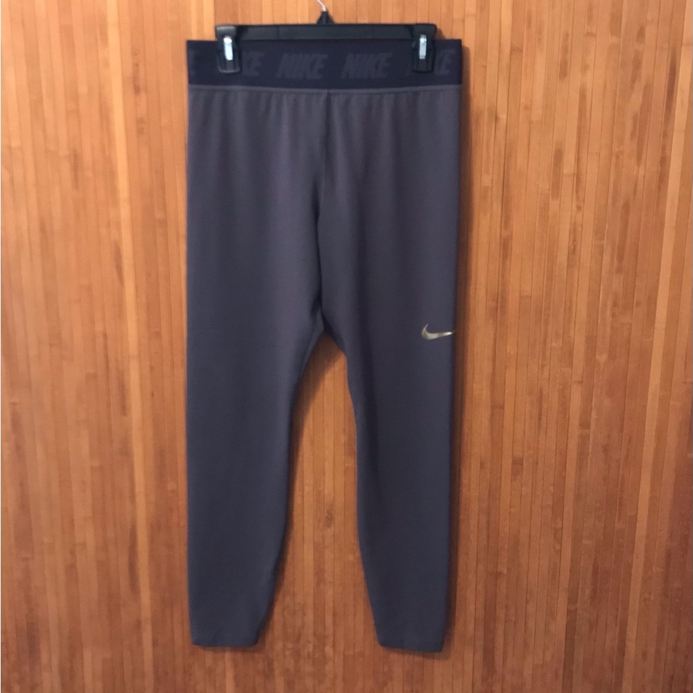 Nike Women's Leggings High Rise, Gray with Black Waist, Size Large, 36" Length